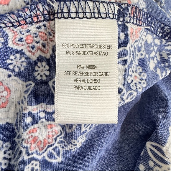 Robbie Bee Sheath Dress M Navy Blue Geometric Floral Print Knee Lnth 3/4 Sleeves - Picture 6 of 12